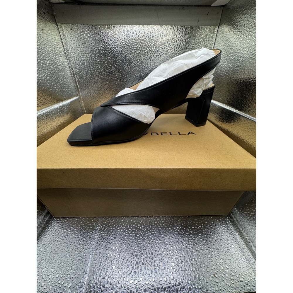Newbella Womens Black Slingback Block Heel Square Toe Sandals BWL04010A